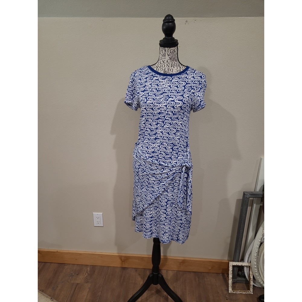 Hatley Coastal Vacation Knit Dress faux side wrap tie crew neck Women SZ XS blue